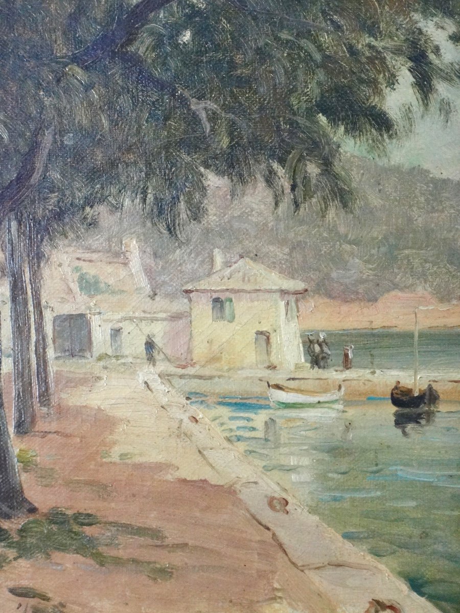 Villefranche Sur Mer Oil On Canvas Port De La Darse 19th Century-photo-2