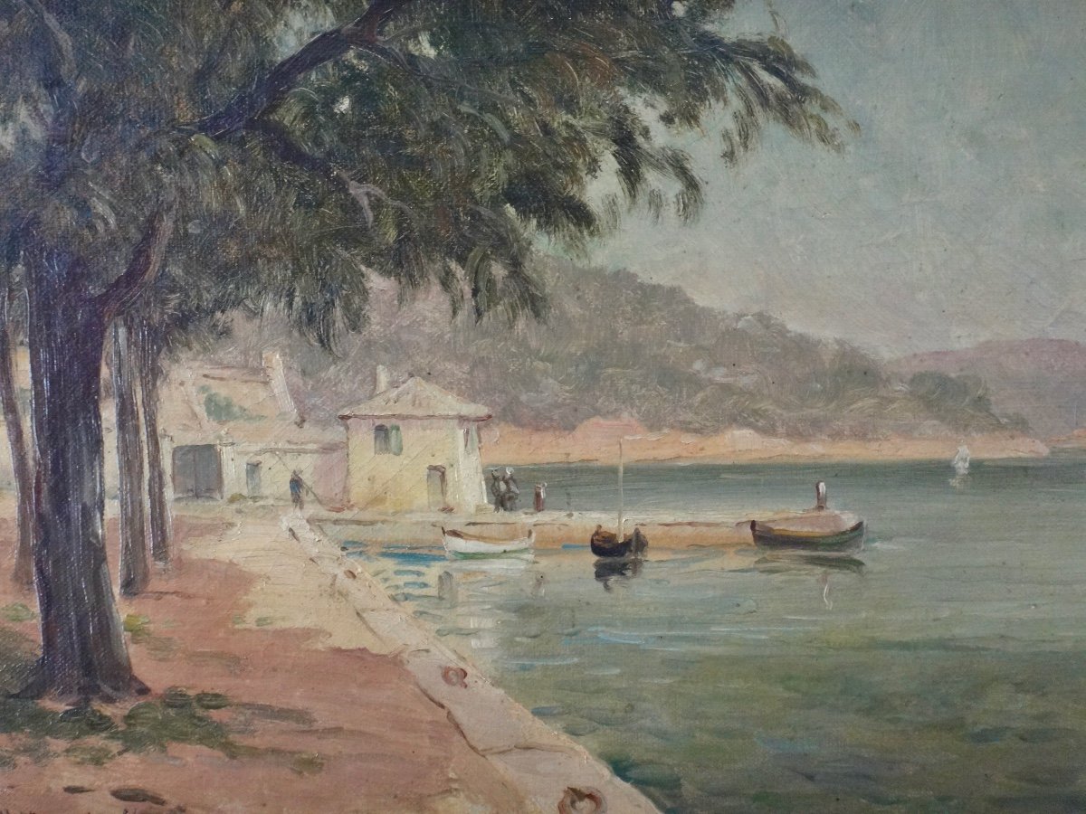 Villefranche Sur Mer Oil On Canvas Port De La Darse 19th Century-photo-5