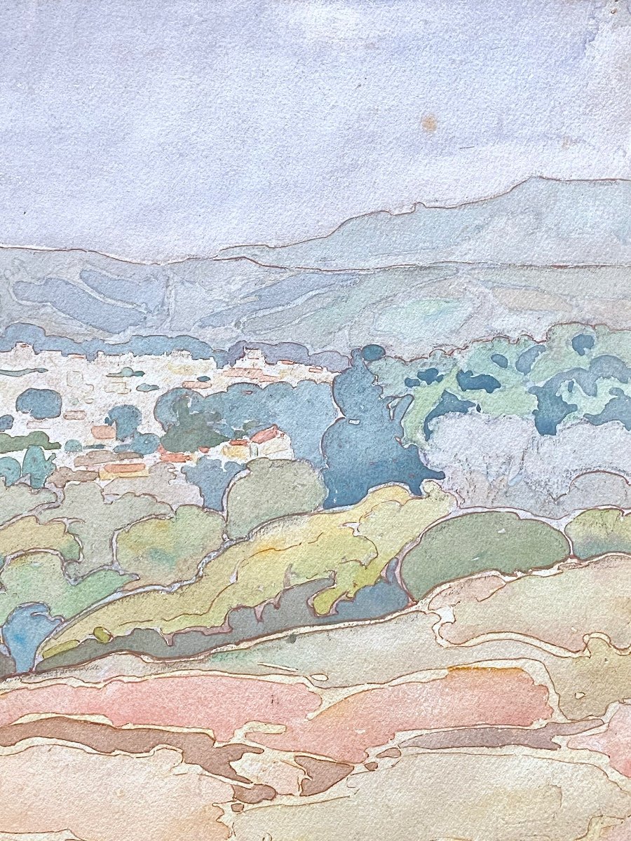  Camille Coste Linder (1874-1944) Watercolor Aix En Provence And Sainte Victoire 56 X 38 Cm-photo-3