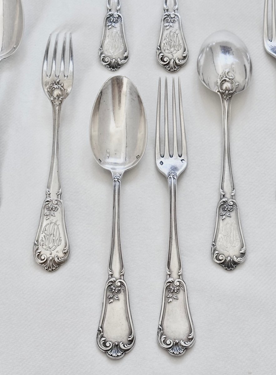 Henin Et Cie In Paris 4 Solid Silver Dessert Cutlery Sets From The Rocaille Style In The 19th Century-photo-2