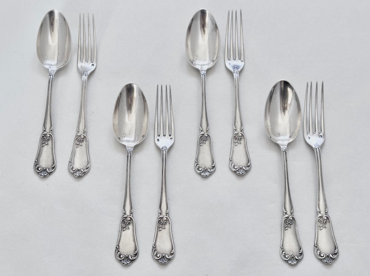 Henin Et Cie In Paris 4 Solid Silver Dessert Cutlery Sets From The Rocaille Style In The 19th Century-photo-3