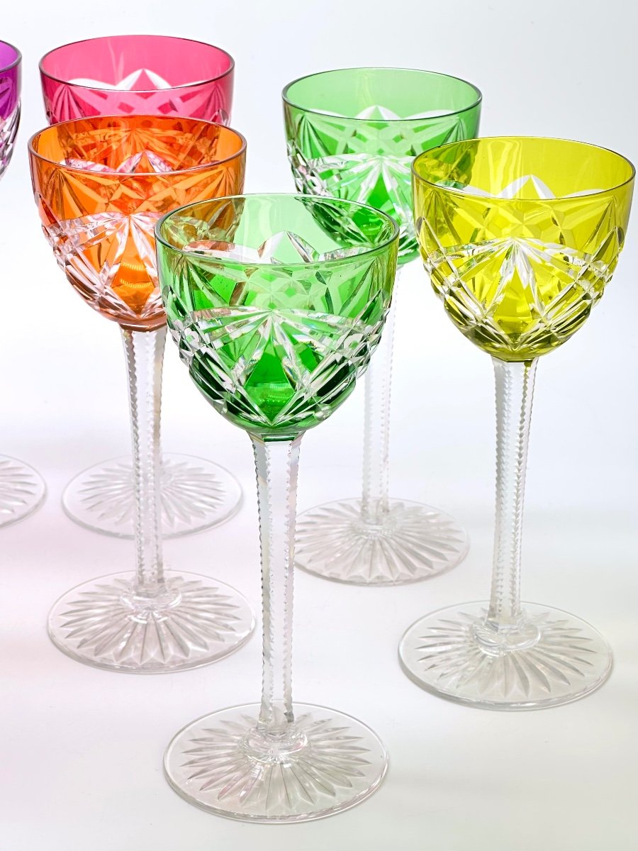 BACCARAT série de 10 verres à Vin Rohmer en Cristal taillé époque fin XIXe-photo-3