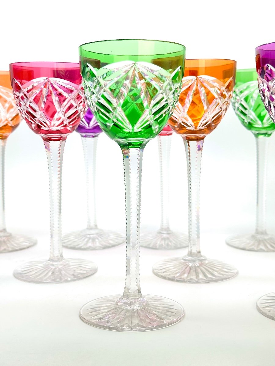 BACCARAT série de 10 verres à Vin Rohmer en Cristal taillé époque fin XIXe-photo-4