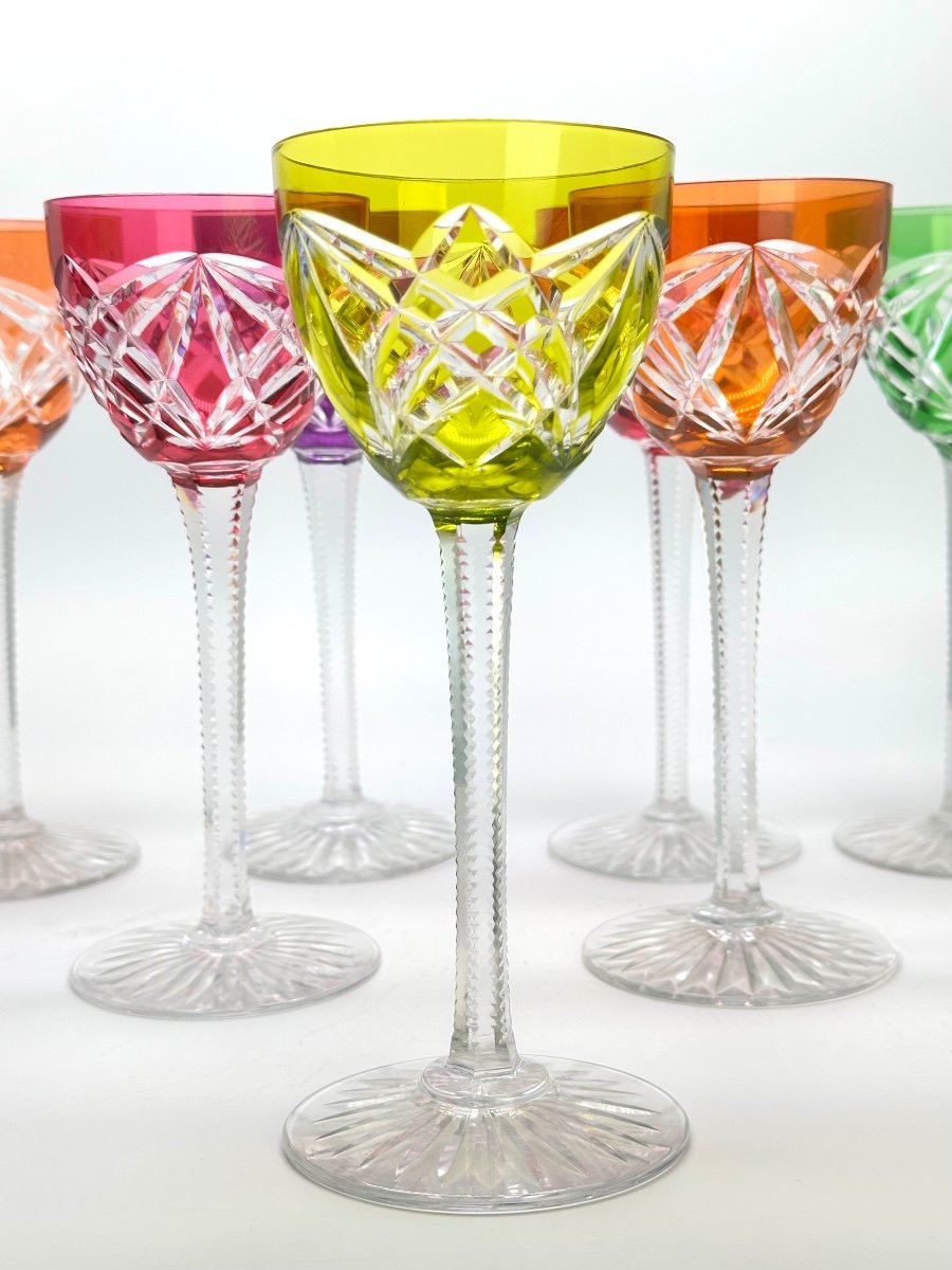 BACCARAT série de 10 verres à Vin Rohmer en Cristal taillé époque fin XIXe-photo-3