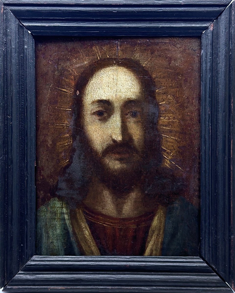 Tête du Christ école Flamande huile sur bois Haute époque XVIIe 