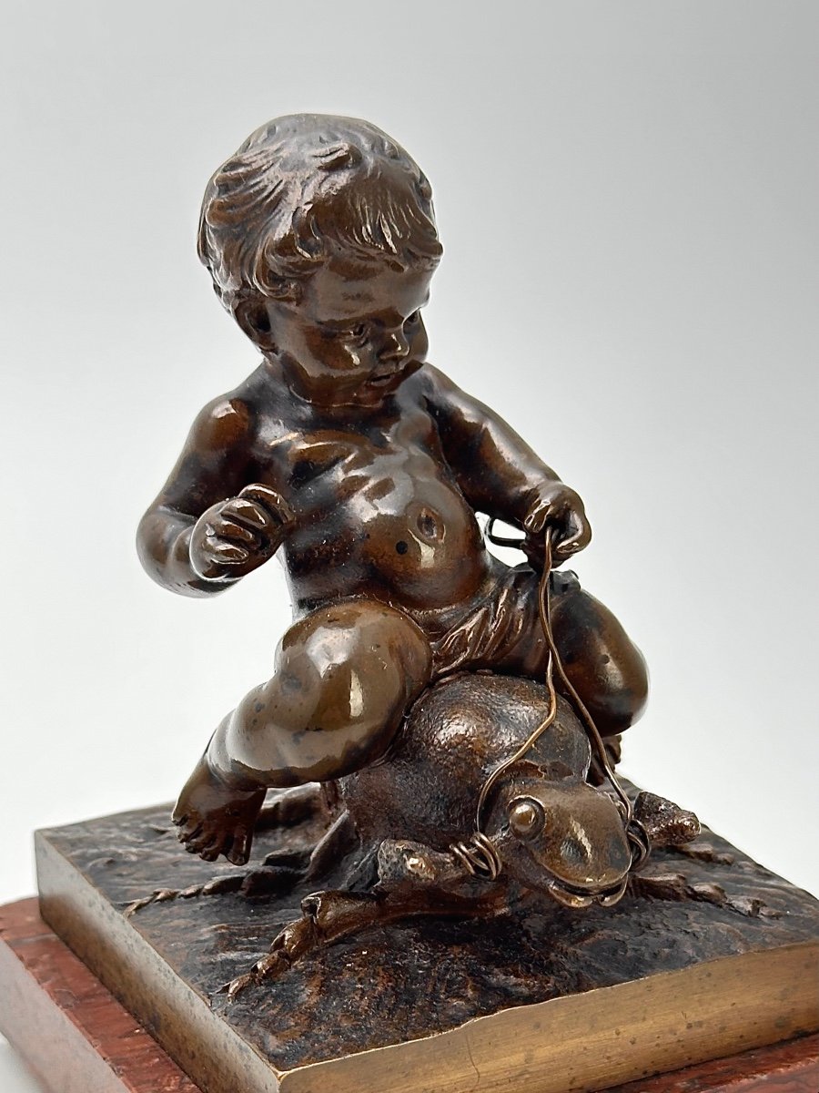 Auguste Moreau (1834 -1917) Bronze " Enfant chevauchant un grillon " Fondeur Colin & Cie -photo-2