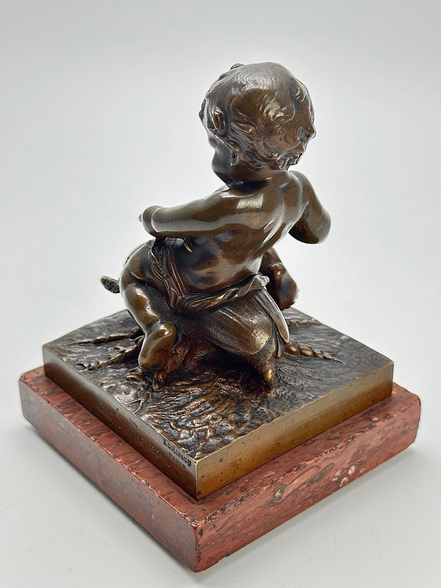 Auguste Moreau (1834 -1917) Bronze " Enfant chevauchant un grillon " Fondeur Colin & Cie -photo-4