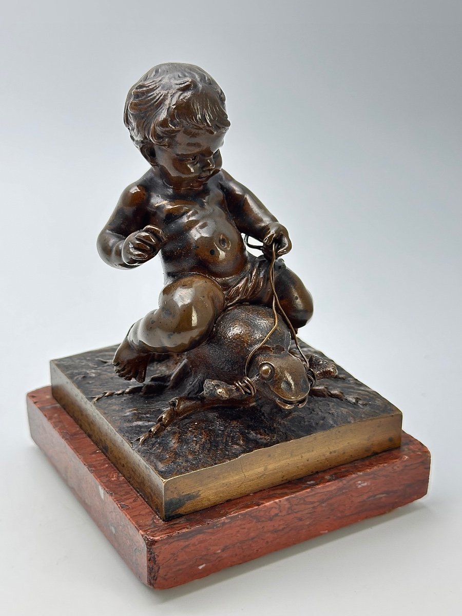 Auguste Moreau (1834 -1917) Bronze " Enfant chevauchant un grillon " Fondeur Colin & Cie 