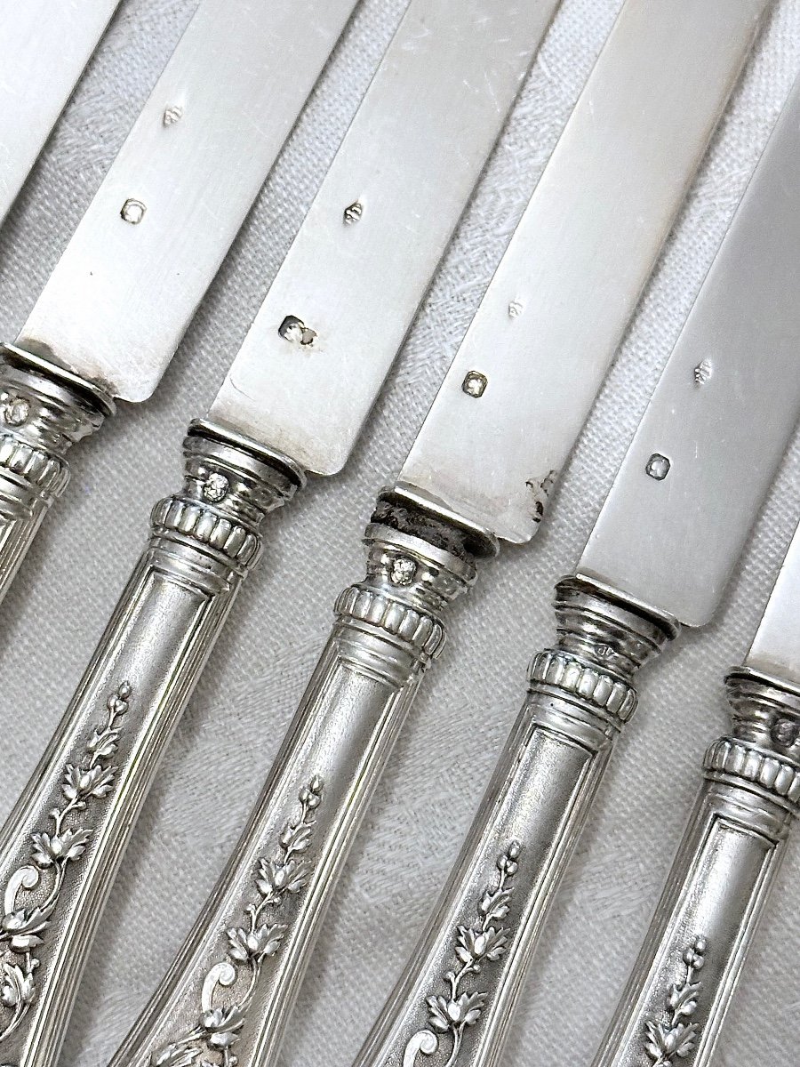 Emile Puiforcat 12 Dessert And Fruit Knives In Solid Silver, 19th Century-photo-7