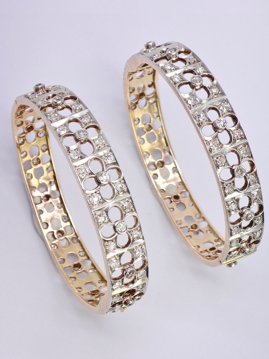 Pair Of 14k Gold Platinum And Diamond Art Deco Bracelets Circa 1930-photo-2