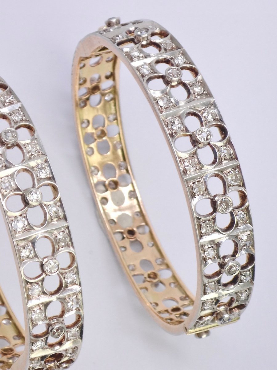 Pair Of 14k Gold Platinum And Diamond Art Deco Bracelets Circa 1930-photo-4