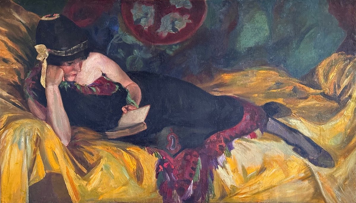  Young Woman Oil On Canvas Art Nouveau Period Circa 1920 