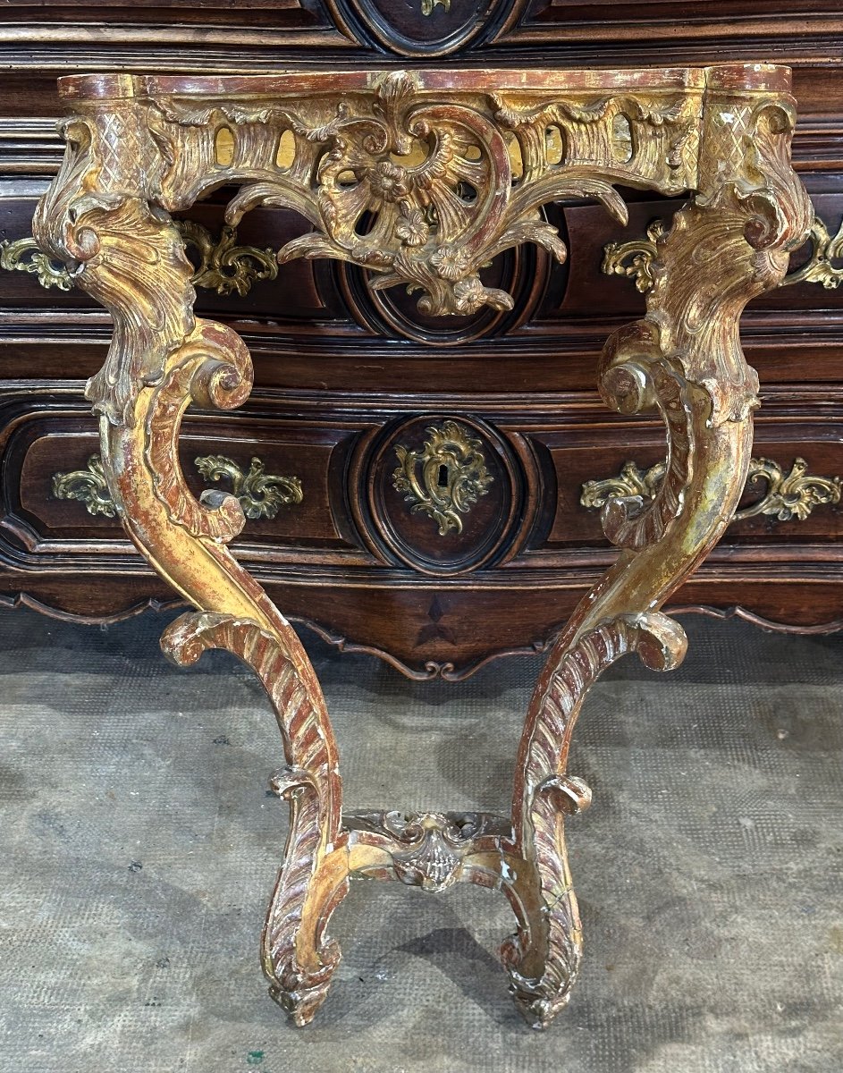 Louis XV Period 18th Century Gilded Wood Console To Restored-photo-2