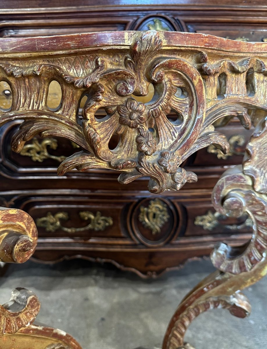 Louis XV Period 18th Century Gilded Wood Console To Restored-photo-4