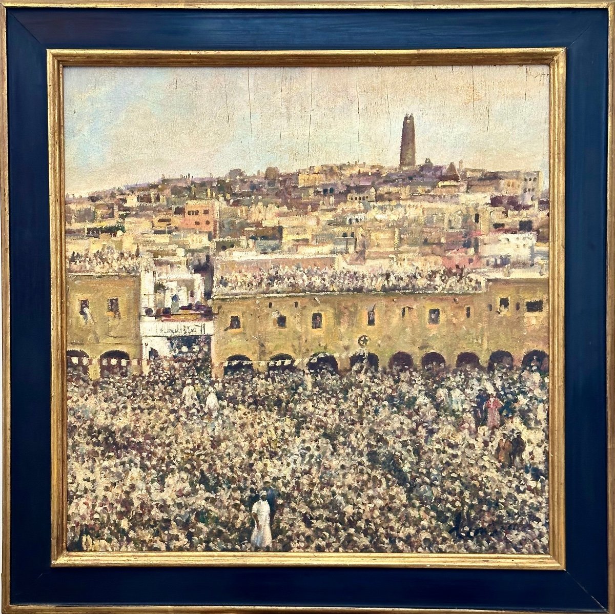 Léon Luret Oil On Wood Orientalist Signed "le Souk De Ghardaïa"