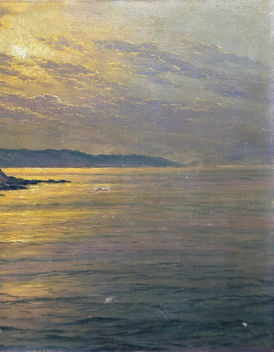 Jean Quilichini (1907-1978) Landscape Of The Sun Setting On The Sea In Corsica-photo-4