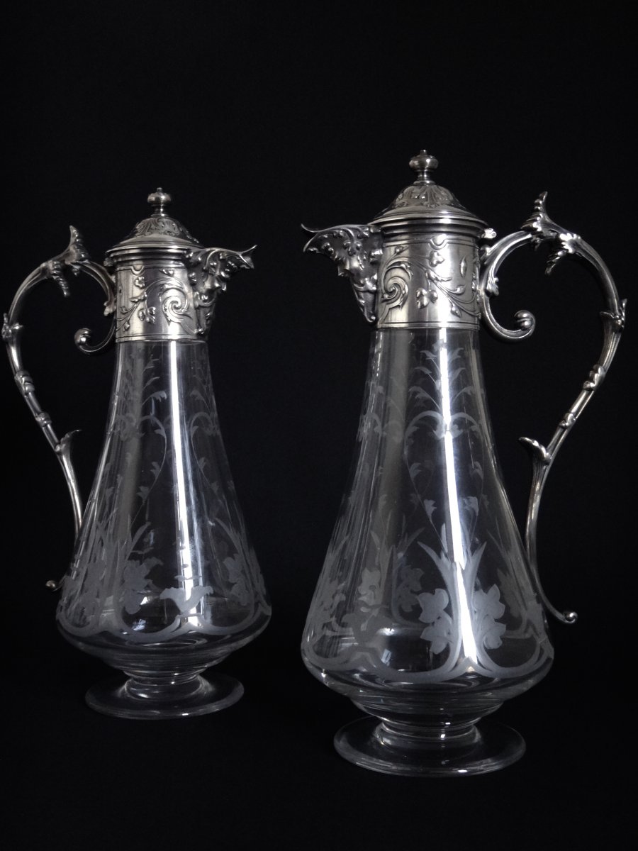 Baccarat Pair Of Crystal Ewers Gallia Model For Christofle-photo-4