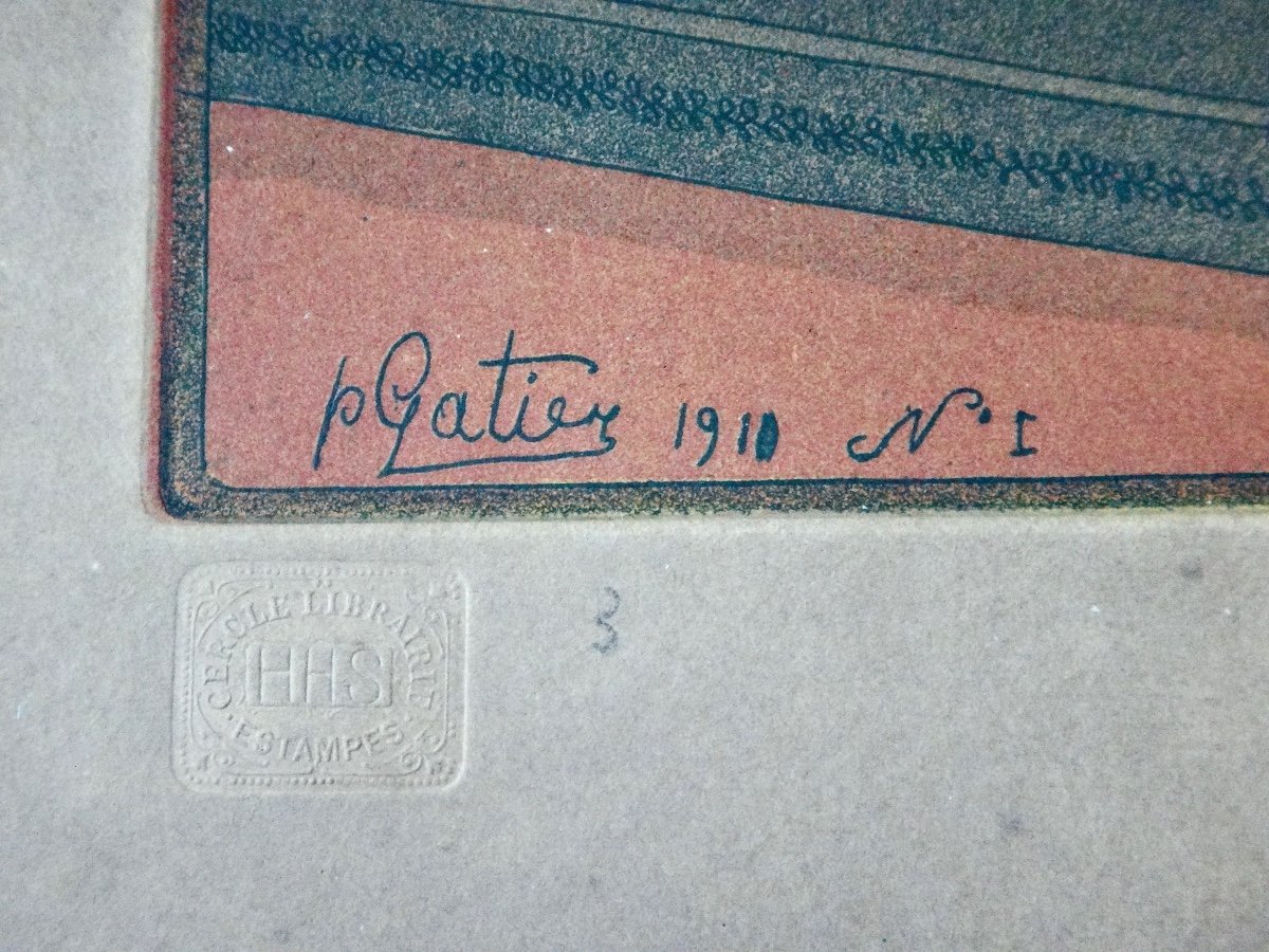 Pierre GATIER ( 1878 - 1944) Eau-forte et aquatinte signée et datée 1910 époque Art Nouveau -photo-4