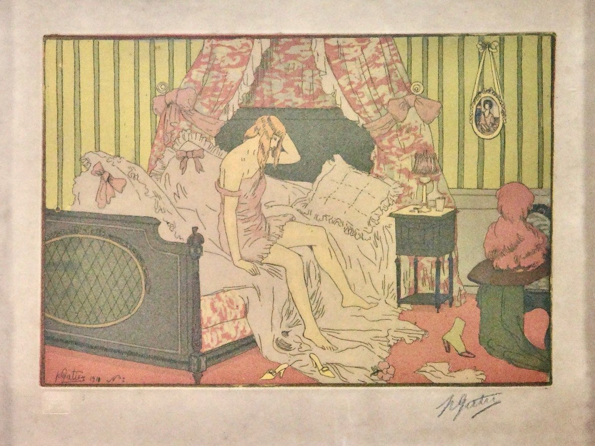 Pierre GATIER ( 1878 - 1944) Eau-forte et aquatinte signée et datée 1910 époque Art Nouveau 