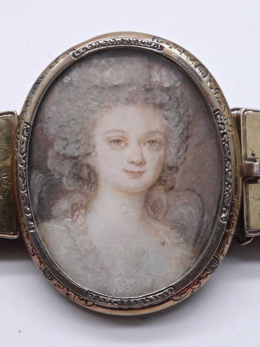 Bracelet en cheveux orné d'une miniature monture en vermeil mourning époque fin XVIIIe-photo-3