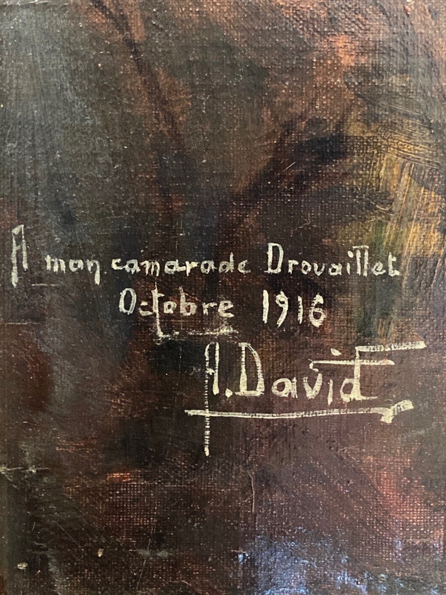 Huile sur toile portrait d'un poilus régiment de cavalerie signée,dédicacée et datée1916-photo-4