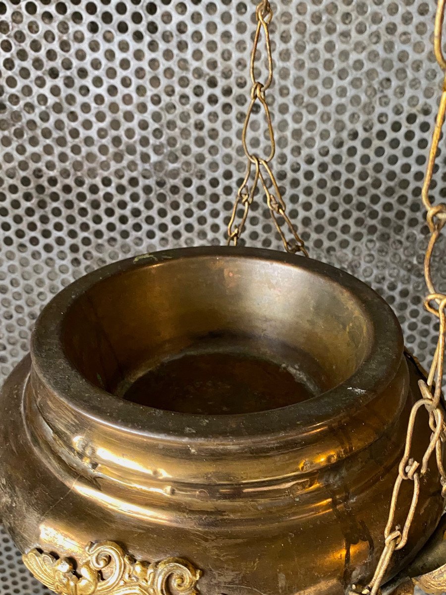 Lanterne d'église en laiton à Décor d'Angelots époque XIXe-photo-6