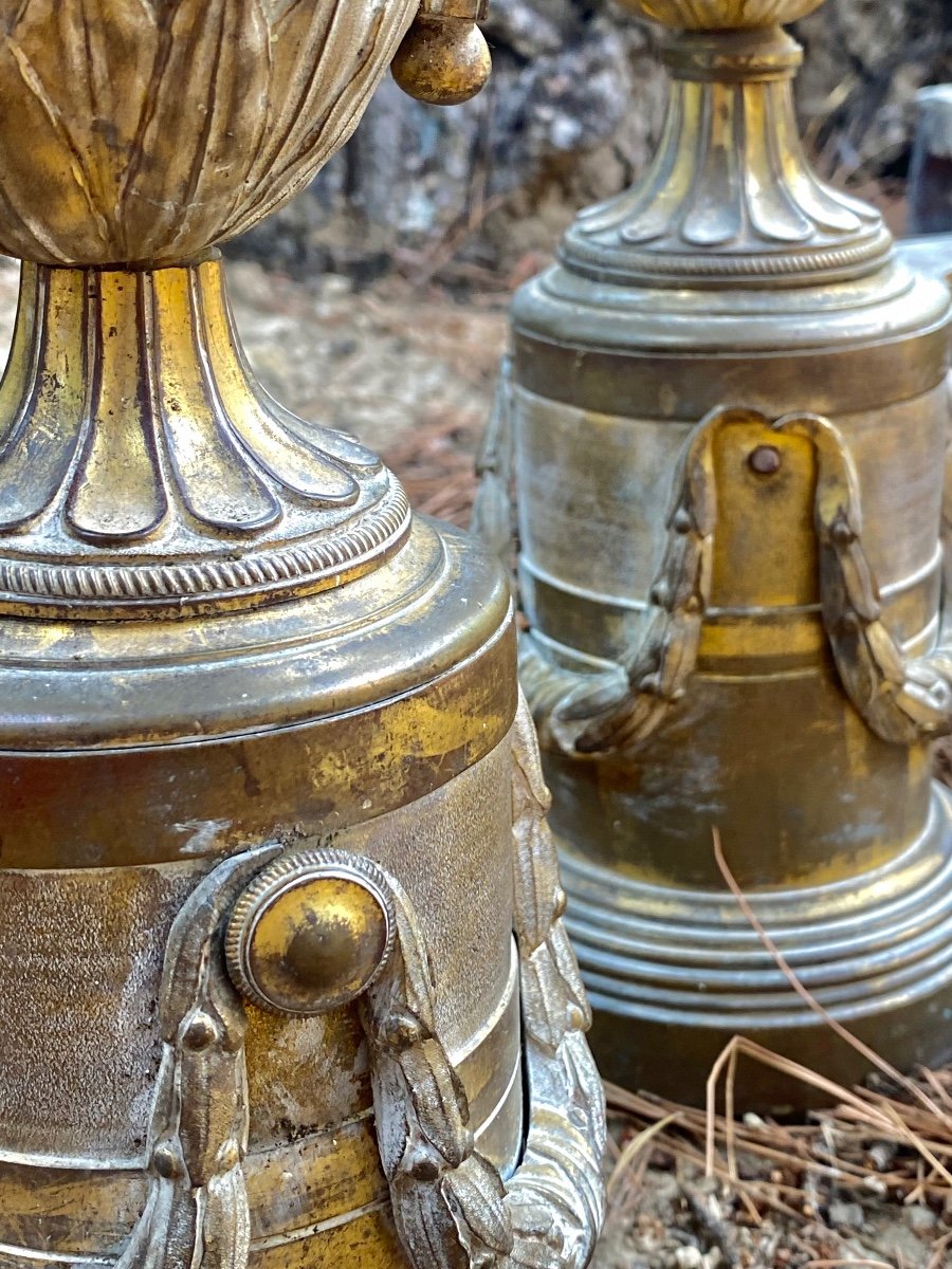 Pair Of Gilt Bronze Andirons From The Louis XVI Period-photo-4