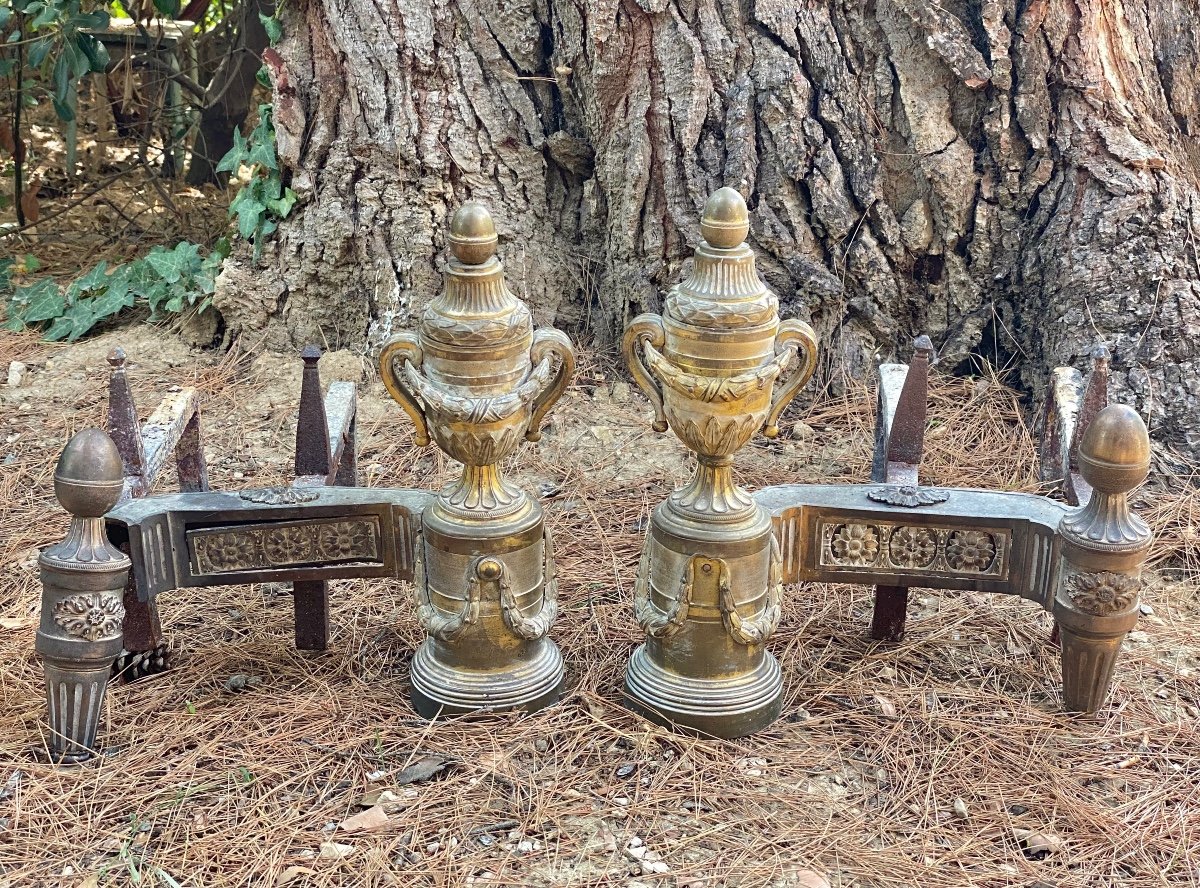 Pair Of Gilt Bronze Andirons From The Louis XVI Period