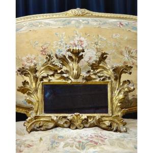 Mirror Italian Picture Frame In Gilded Wood, Rocaille Style, 19th Century