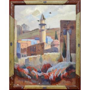 Philippe Long ( 1872-1957 ) Huile Sur Toile Orientaliste Jerusalem " Le Mont Des Oliviers "