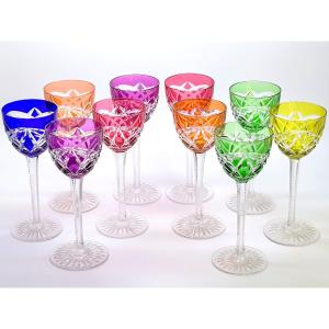 Baccarat 10 Rohmer Wine Glasses In Cut Crystal, Late 19th Century