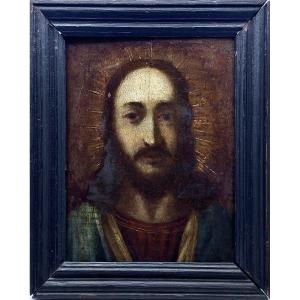 Tête du Christ école Flamande huile sur bois Haute époque XVIIe 