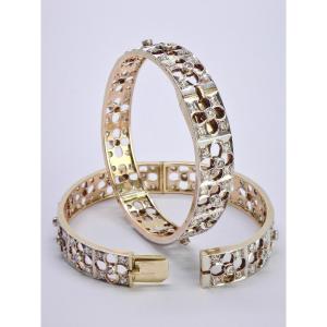 Paire de Bracelets en Or 14k Platine et Diamants époque Art Déco vers 1930