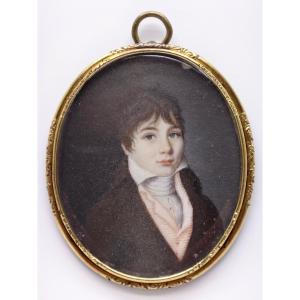 Miniature Portrait In Medallion Of A Child Boy, 19th Century