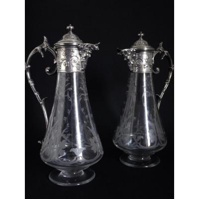 Baccarat Pair Of Crystal Ewers Gallia Model For Christofle