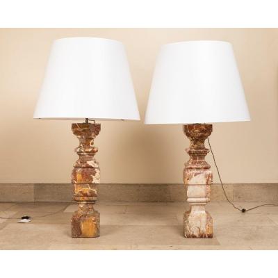 Pair Of 18th Century Italian Marble Lamps