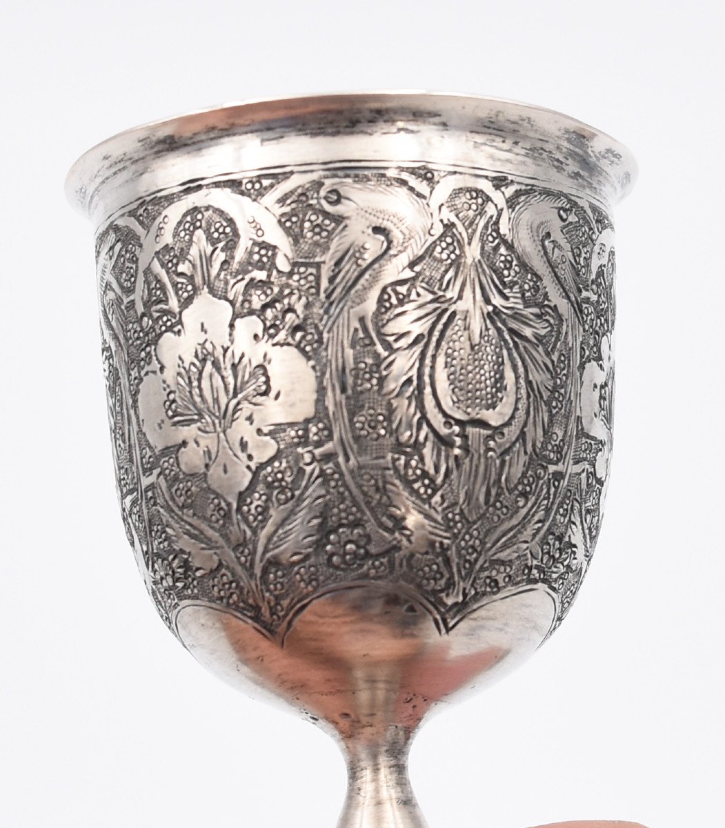 Series Of 6 Persian Qajar Islamic Sterling Silver Goblets-photo-1