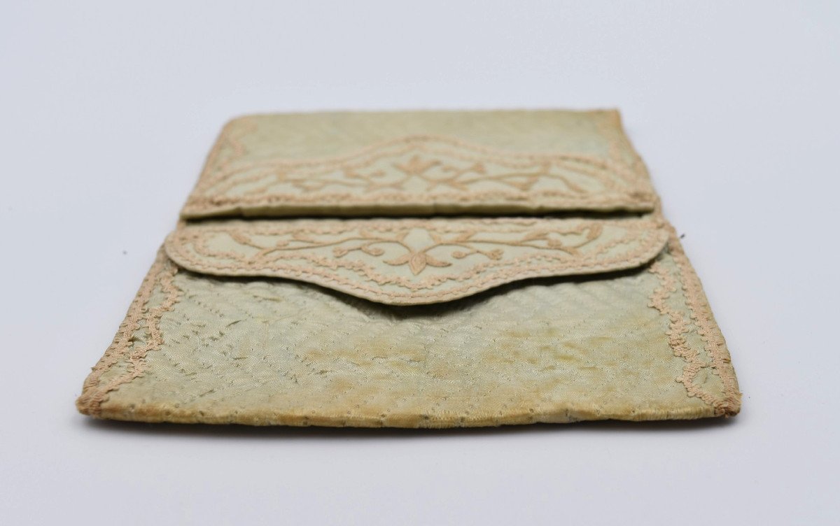 Pouch In Embroidered And Piqué Silk Late Eighteenth Century-photo-6