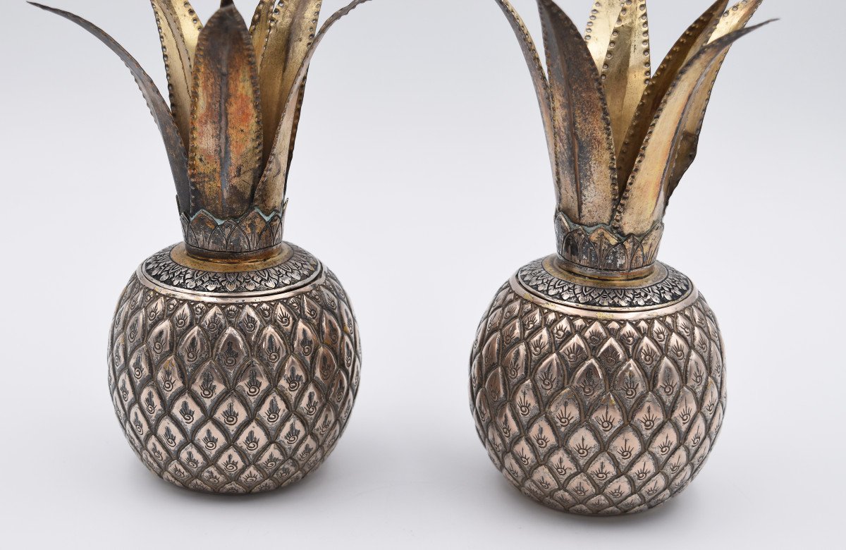 Pair Of Pineapple In 900 Sterling Silver South East Asia / India Asian Silver-photo-4