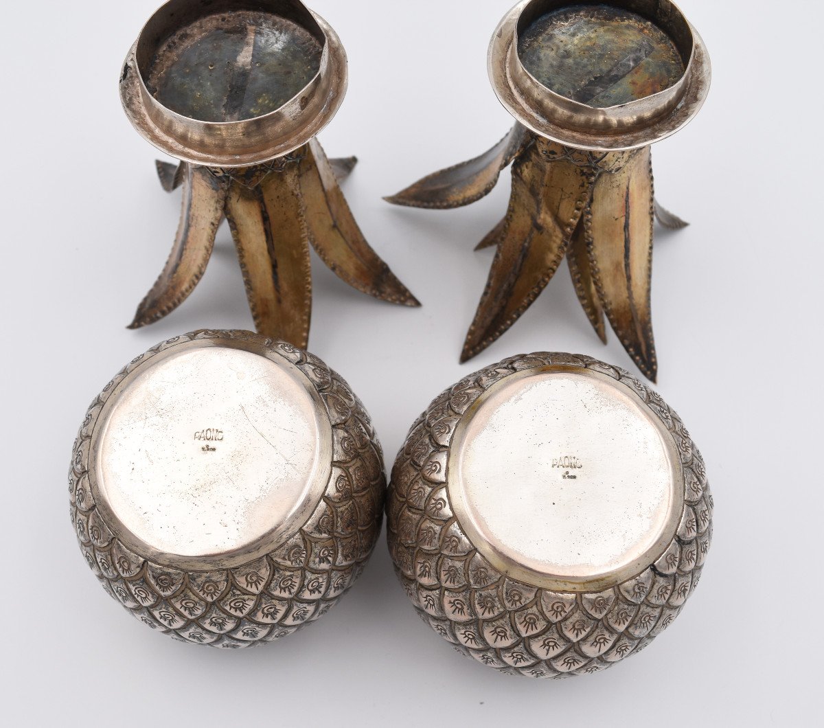 Pair Of Pineapple In 900 Sterling Silver South East Asia / India Asian Silver-photo-4