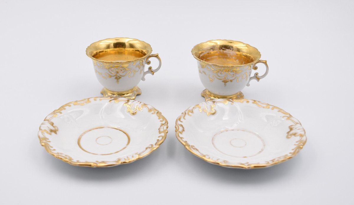 Pair Of Cups And Under Cups In Paris Porcelain Louis Philippe XIX-photo-3