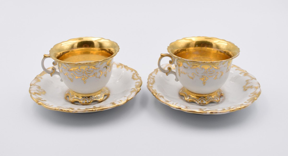 Pair Of Cups And Under Cups In Paris Porcelain Louis Philippe XIX-photo-2