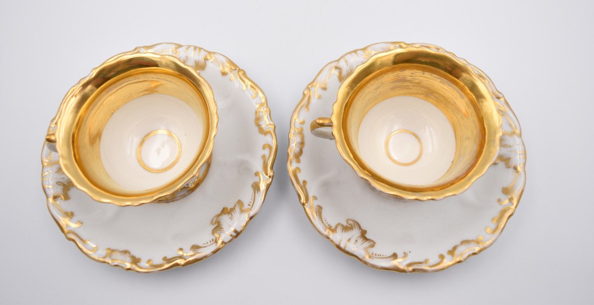 Pair Of Cups And Under Cups In Paris Porcelain Louis Philippe XIX-photo-4