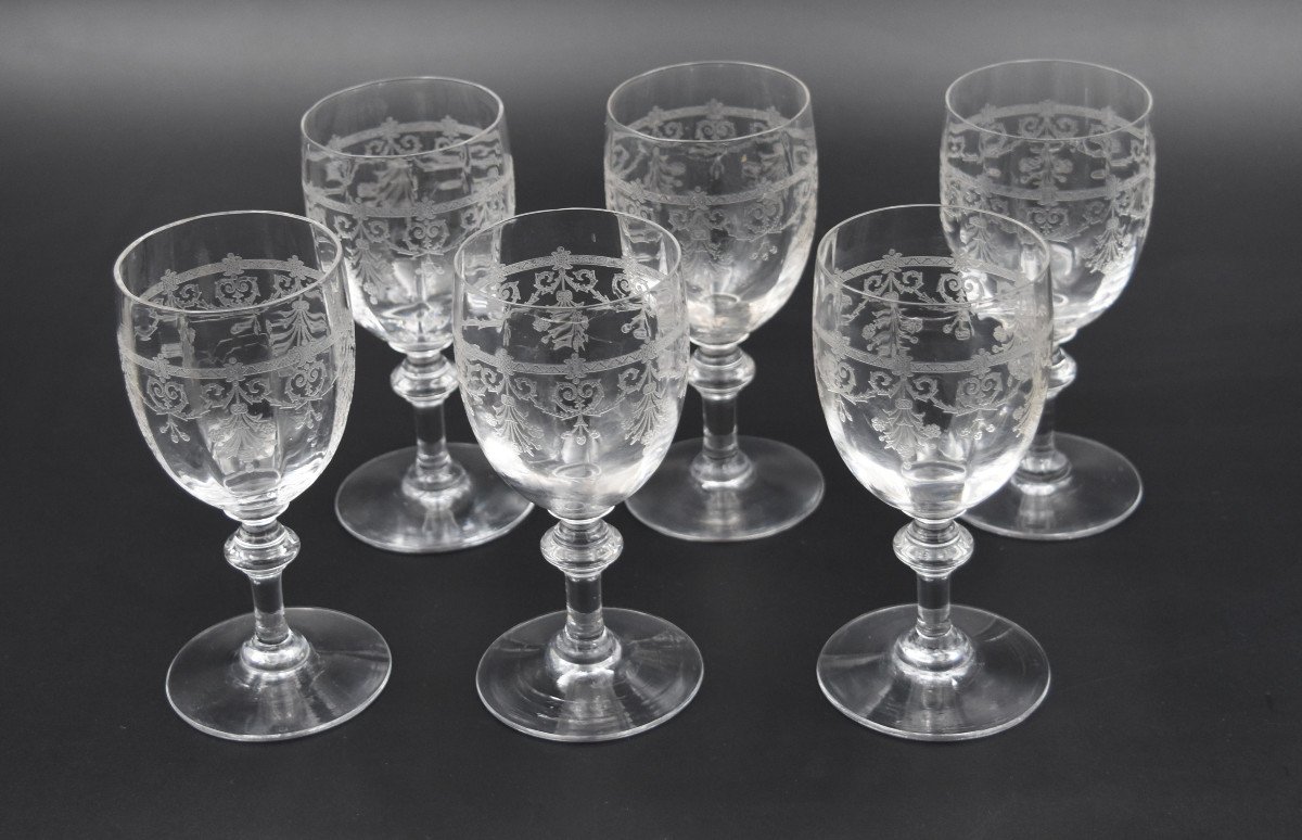 8 Engraved Crystal Water Glasses Around 1900 H= 15 Cm-photo-3