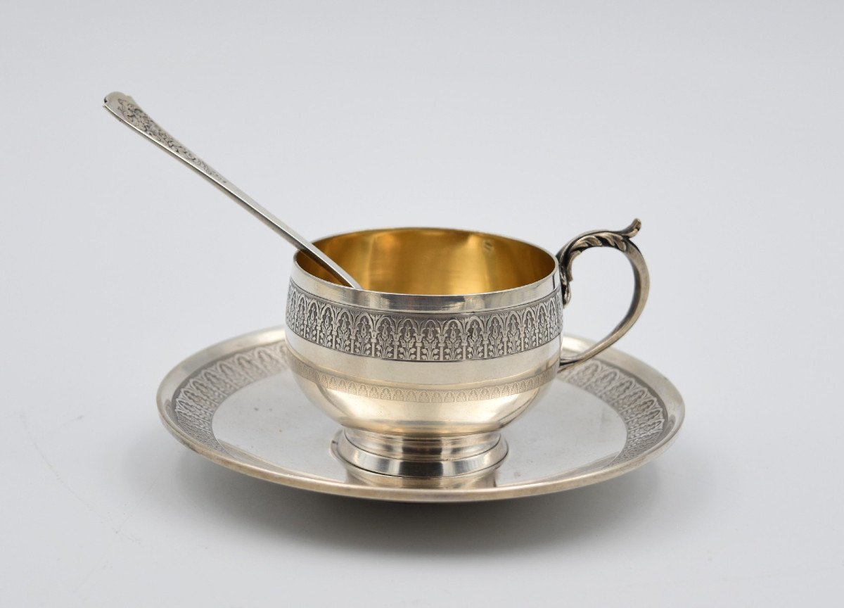 Tasse Sous Tasse Et Cuillère Argent Poinçon Minerve Fin XIX ème Siècle