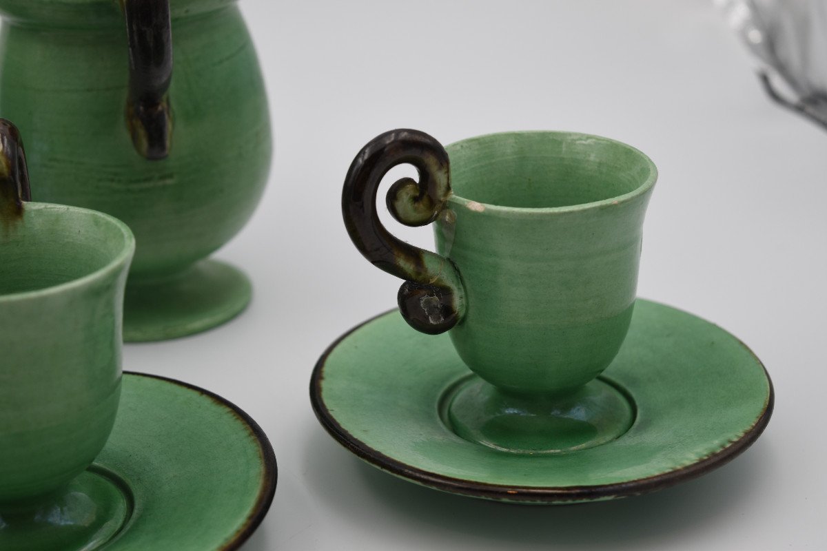 Dieulefit Earthenware Pottery Tea Service In Green Glazed Earthenware 10 Pces-photo-1