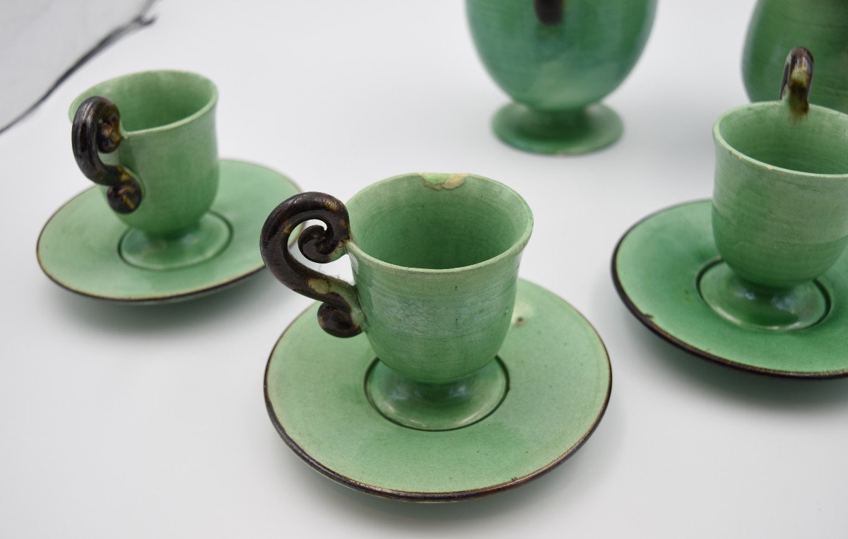 Dieulefit Earthenware Pottery Tea Service In Green Glazed Earthenware 10 Pces-photo-2