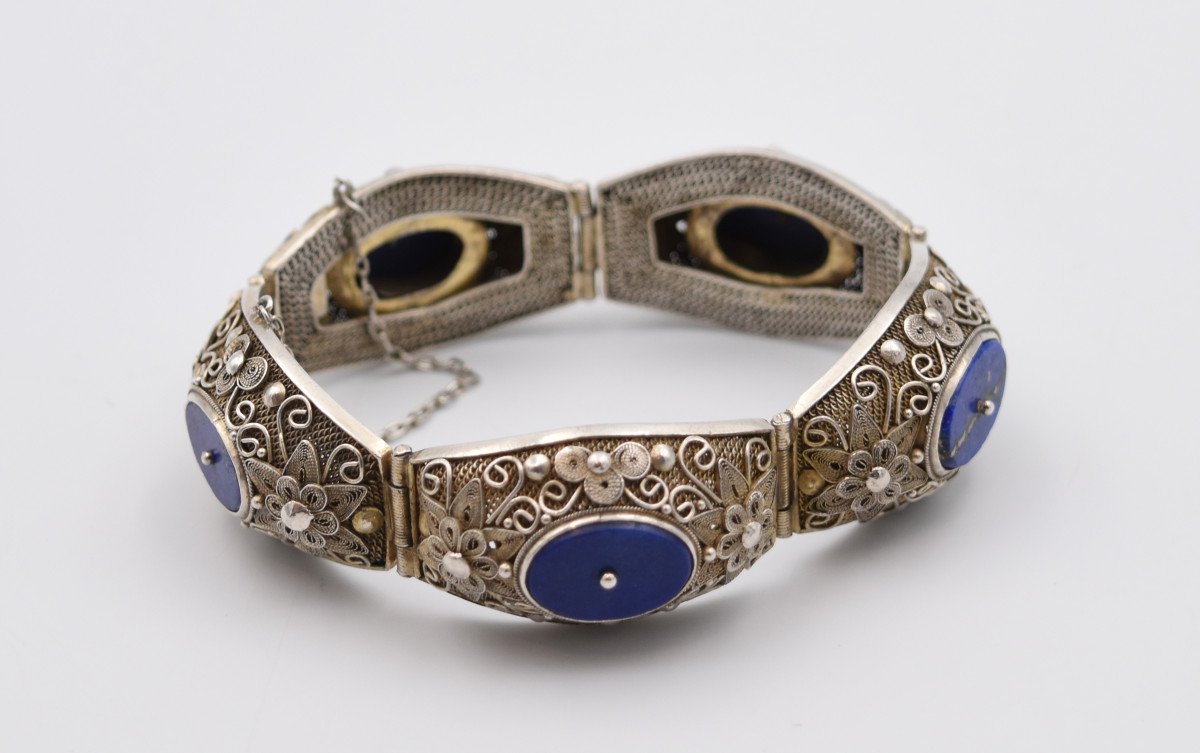 Bracelet Avec Médaillon En Argent Et Lapis Lazuli Asie Chine-photo-3