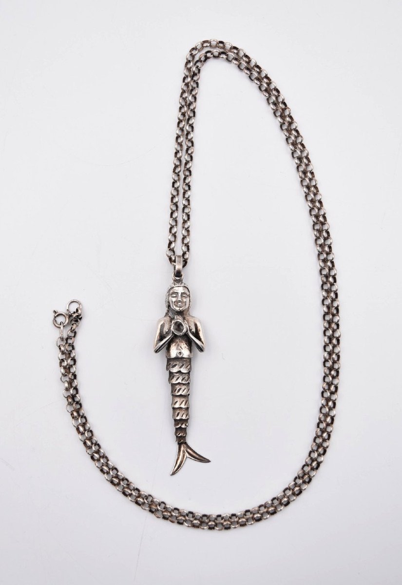 Old Mermaid Pendant With Articulated Tail In Silver