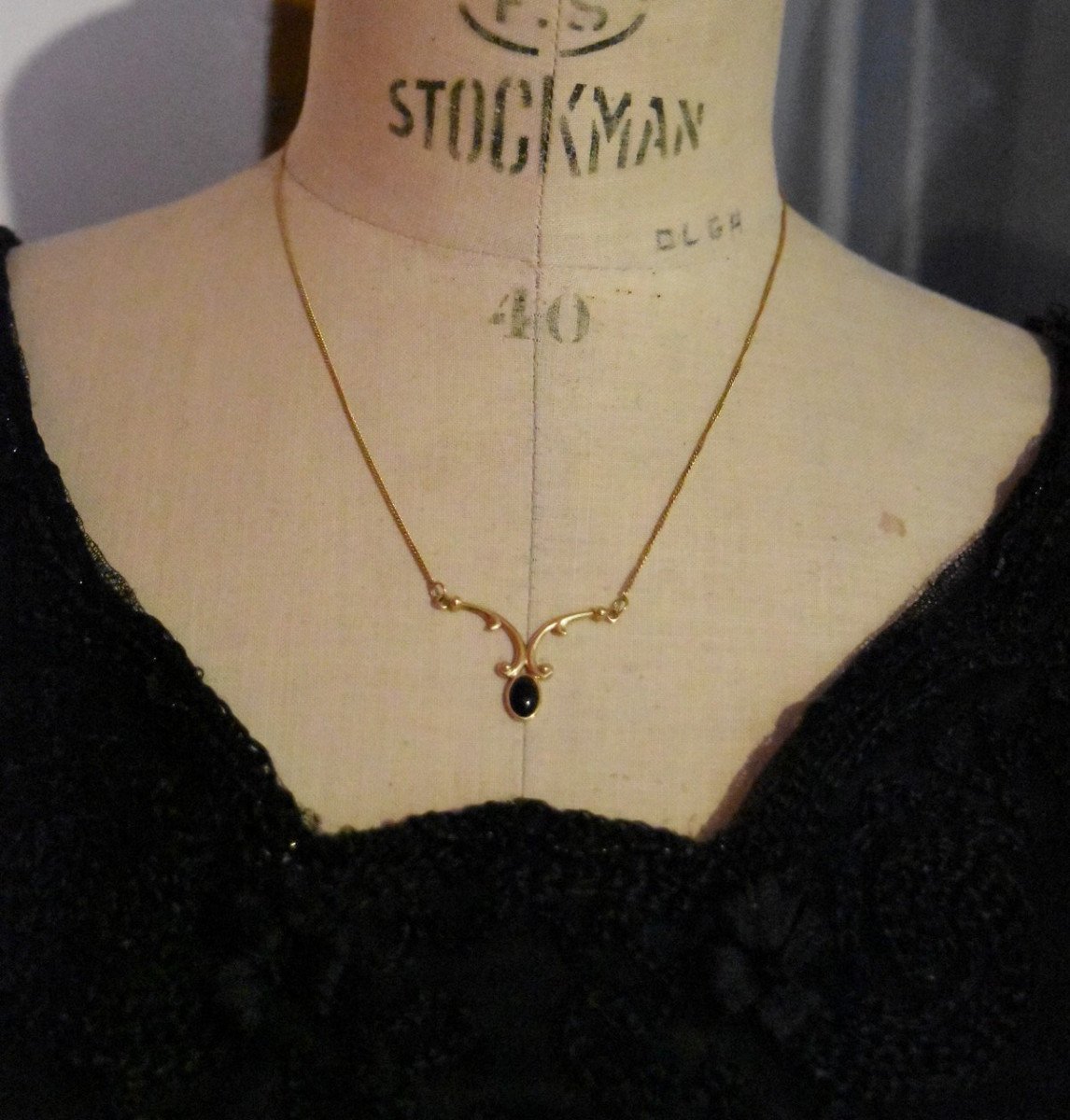 18 Carat Gold And Onyx Necklace Retro Style 1900 Hallmark 750-photo-2